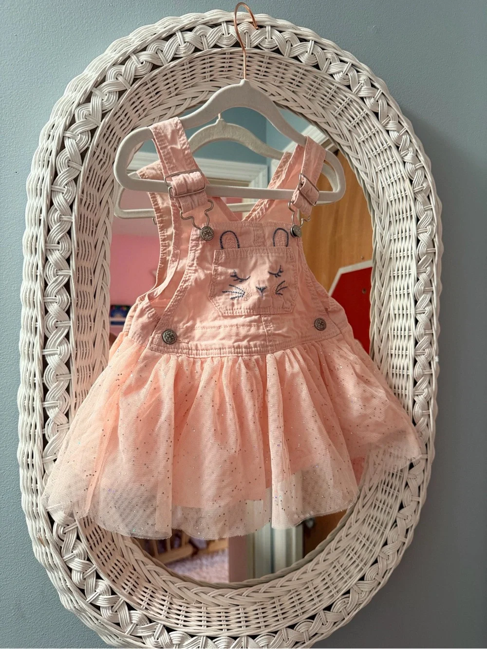 OshKosh B'gosh Light Pink Tulle Overall Dress with bunny tail